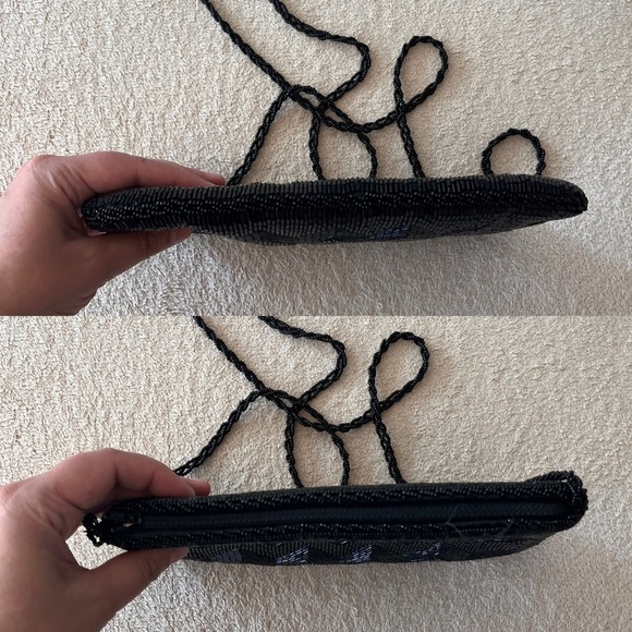 Vintage 1960s Black Beaded Zigzag Shoulder Bag – Handmade Hong Kong - Picture 6 of 13